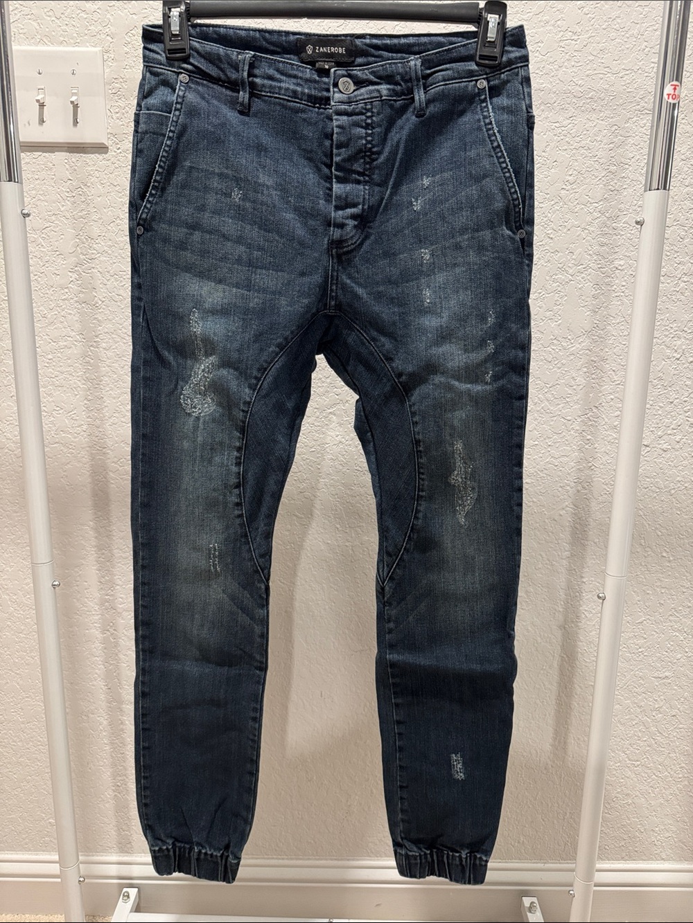 Zanerobe Slim Dark Blue Distressed Jogger Jeans